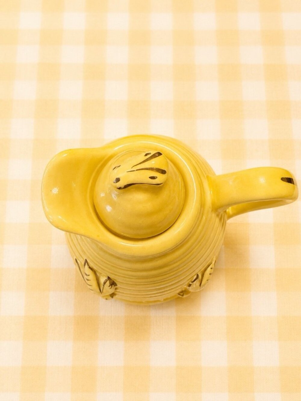 Vintage Beehive Honey Pot Yellow Ceramic Gold Bee Details 4.5” - Picture 7 of 10
